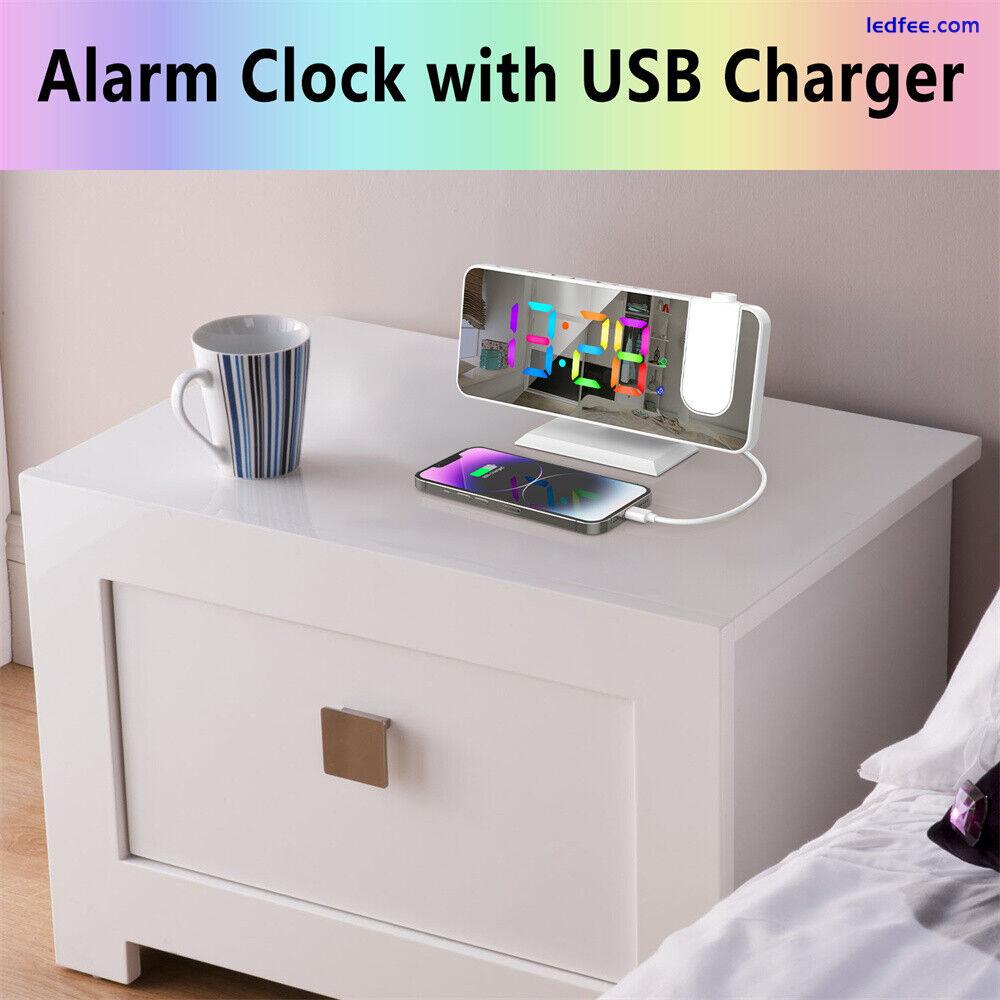 Projection Alarm Clock Color Changing LED Digital Large Screen Mirrored 4 