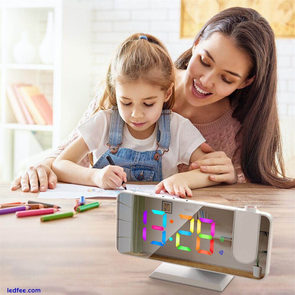Projection Alarm Clock Color Changing LED Digital Large Screen Mirrored 3 