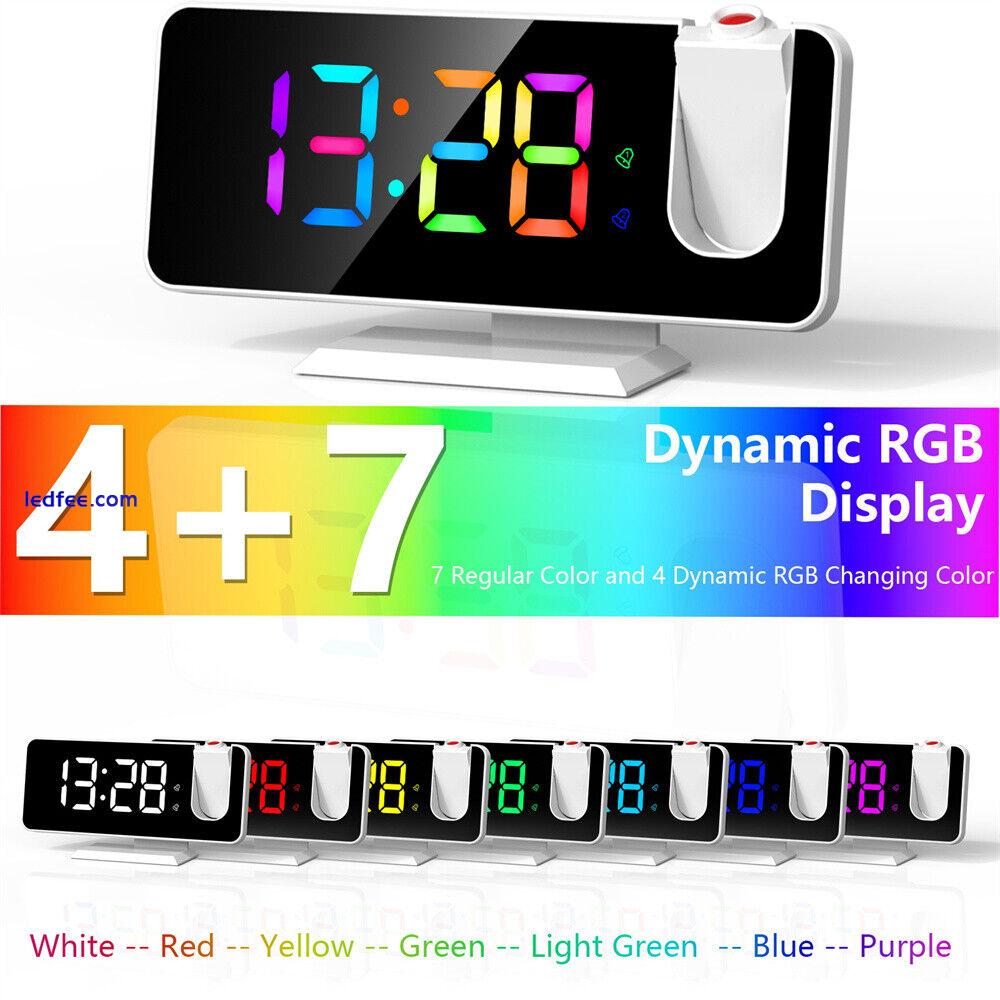 Projection Alarm Clock Color Changing LED Digital Large Screen Mirrored 5 