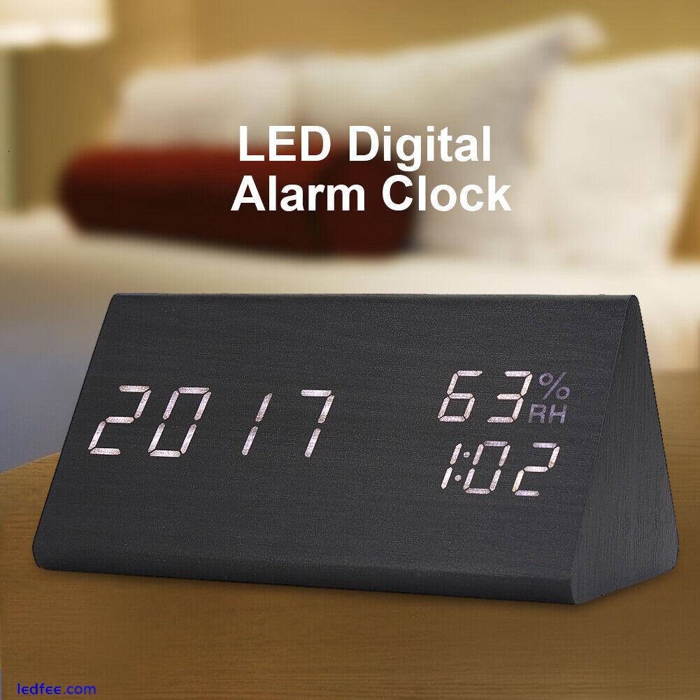 Wooden Digital Alarm Clock LED Display Cube Block Electronic Alarm Clock 3 
