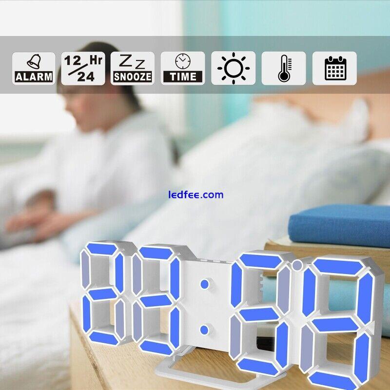 3D Digital Alarm Clock Modern LED Wall Desk 12/24H for Time Date Display Nightli 5 