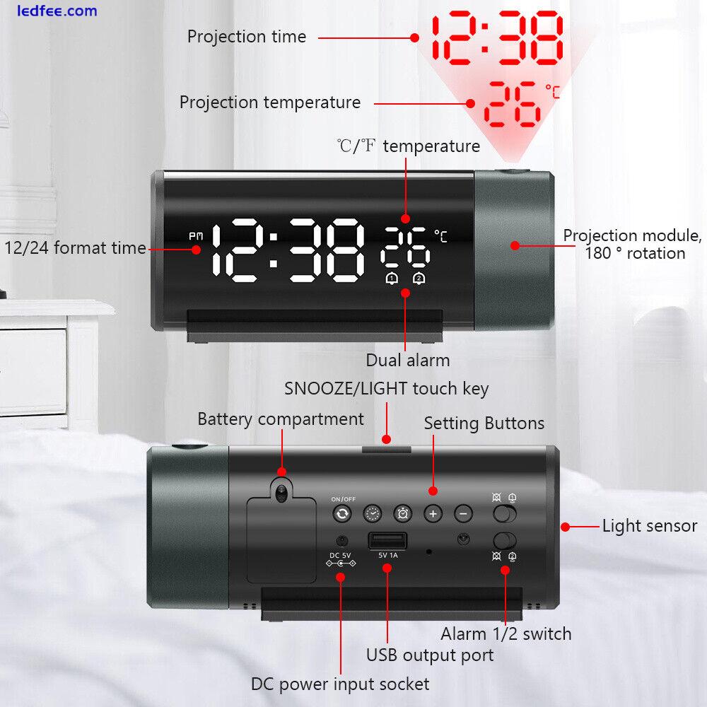 Digital Snooze Projection Dual Alarm Clock Mirror LED Temperature Time Display 0 