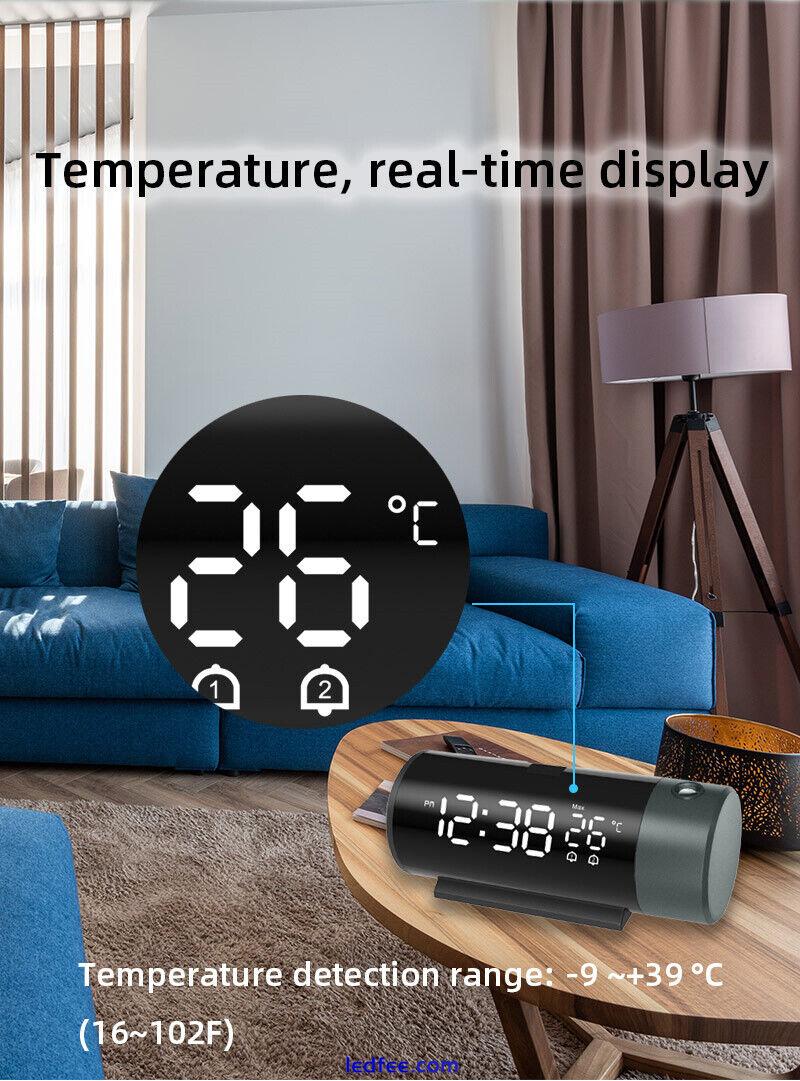 Digital Snooze Projection Dual Alarm Clock Mirror LED Temperature Time Display 3 