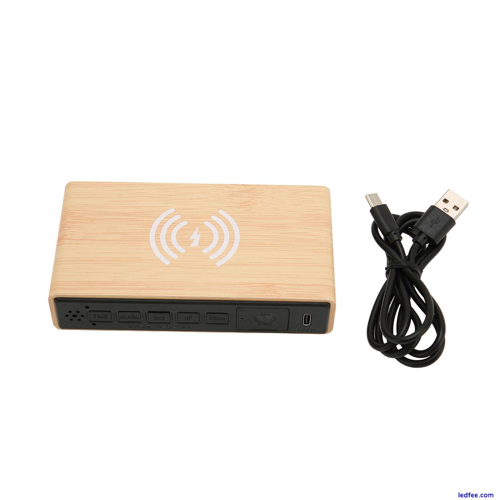 Wooden Digital Alarm Clock With Wireless Charging 3 Level Dimmer Wood LED Di HPT 1 