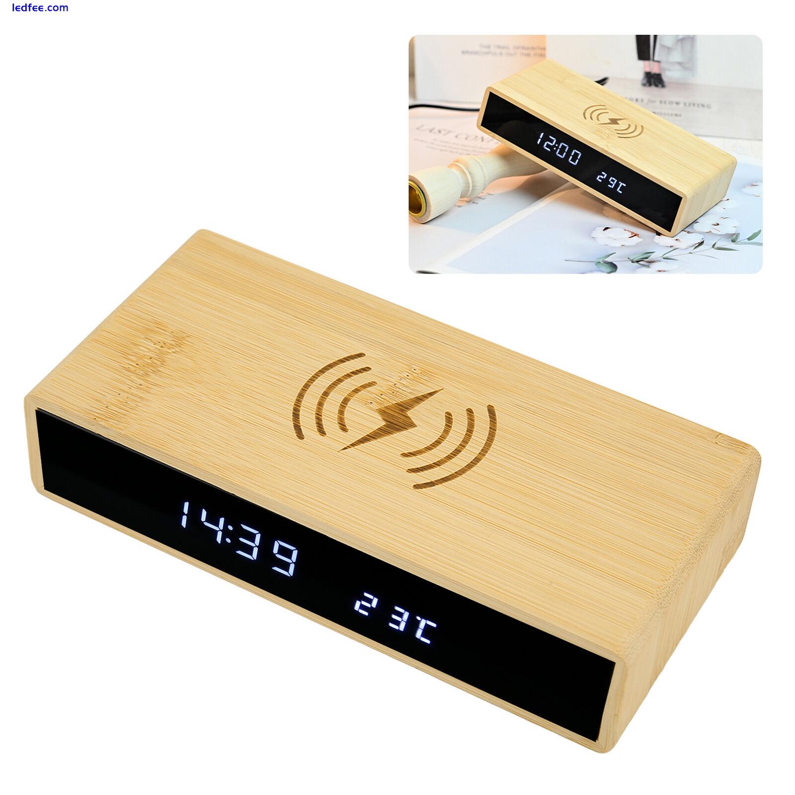 Wooden Digital Alarm Clock Wireless Charging Exquisite Bamboo LED Clock CMM 0 