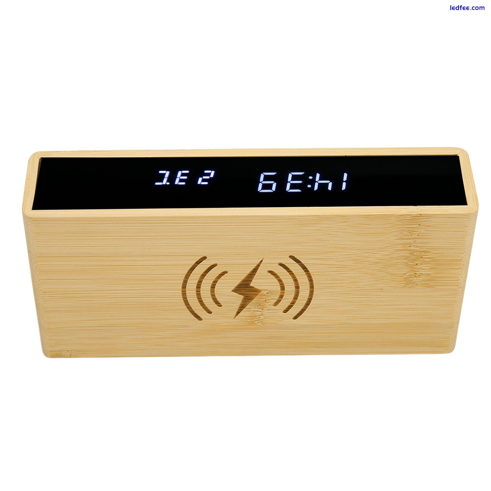 Wooden Digital Alarm Clock Wireless Charging Exquisite Bamboo LED Clock CMM 2 