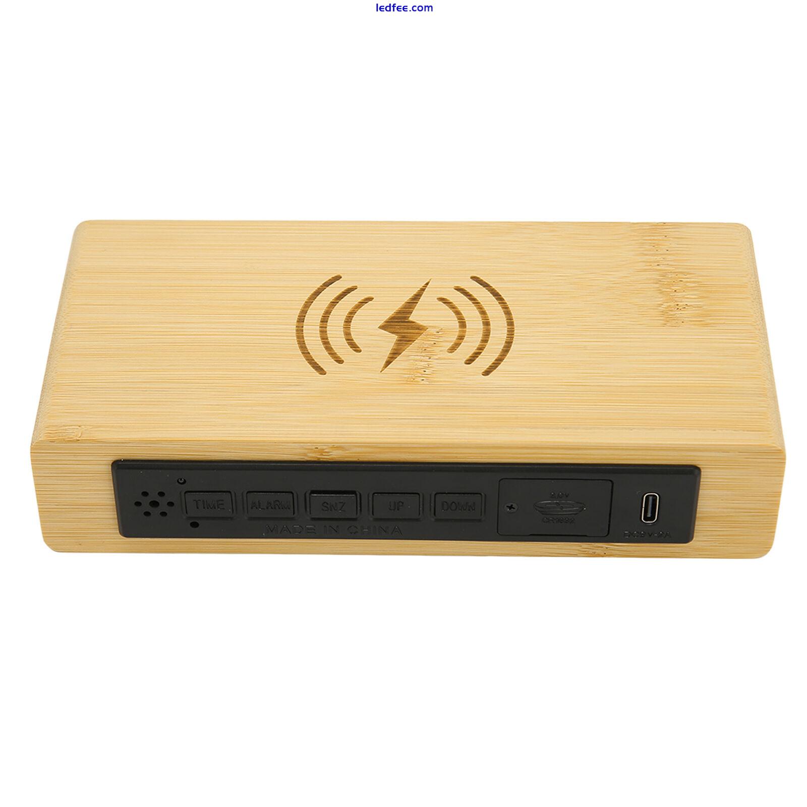 Wooden Digital Alarm Clock Wireless Charging Exquisite Bamboo LED Clock CMM 3 