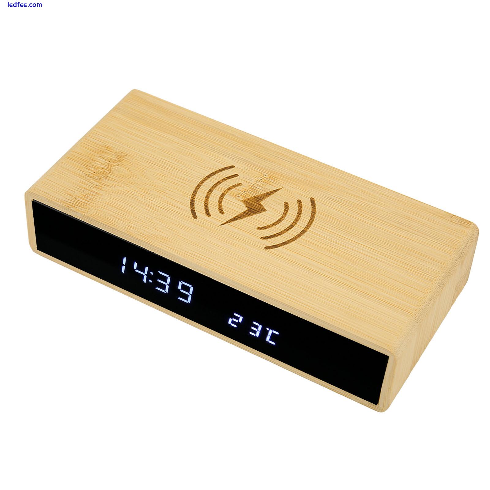 Wooden Digital Alarm Clock Wireless Charging Exquisite Bamboo LED Clock CMM 4 