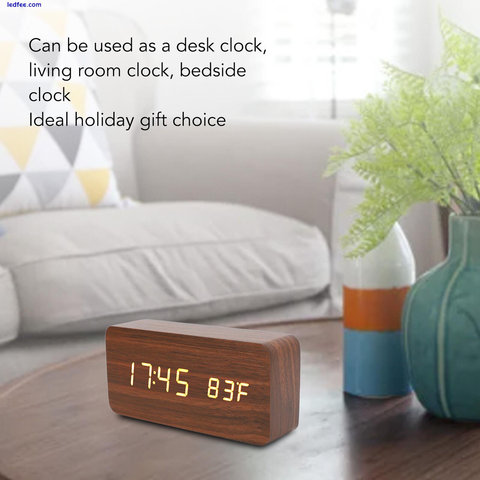 LED Wood Digital Alarm Clock 3 Level Brightness Electronic Clock CMM 4 