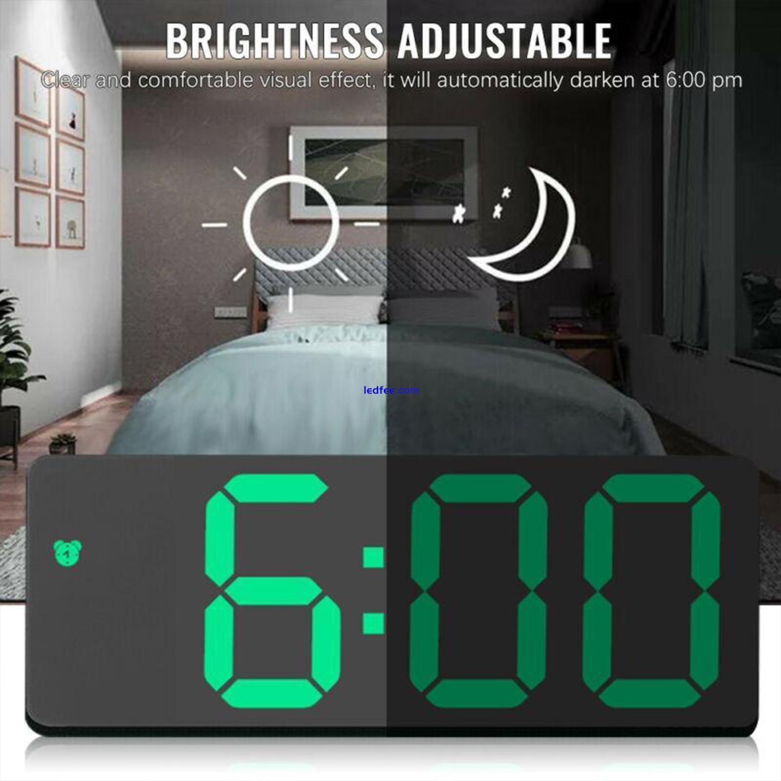 Digital LED Desk Alarm Clock Large Mirror Display USB Snooze Mode}z D7C6 4 