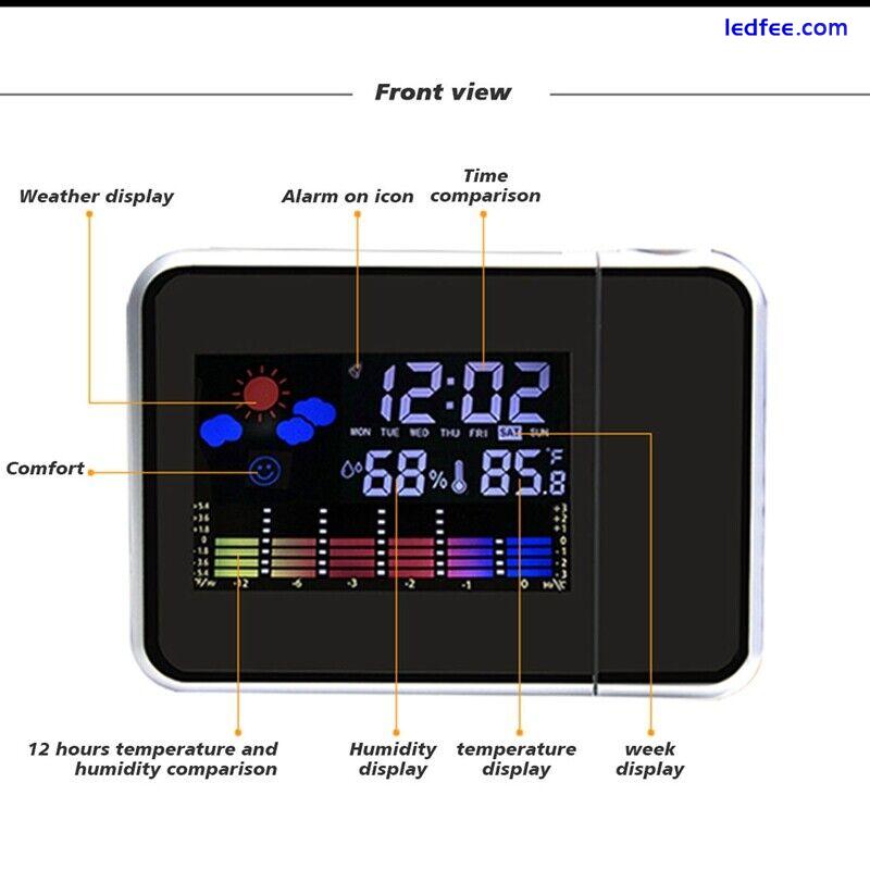 LED Digital Projection Alarm Clock Temperature  Desk Time Date Display1663 5 