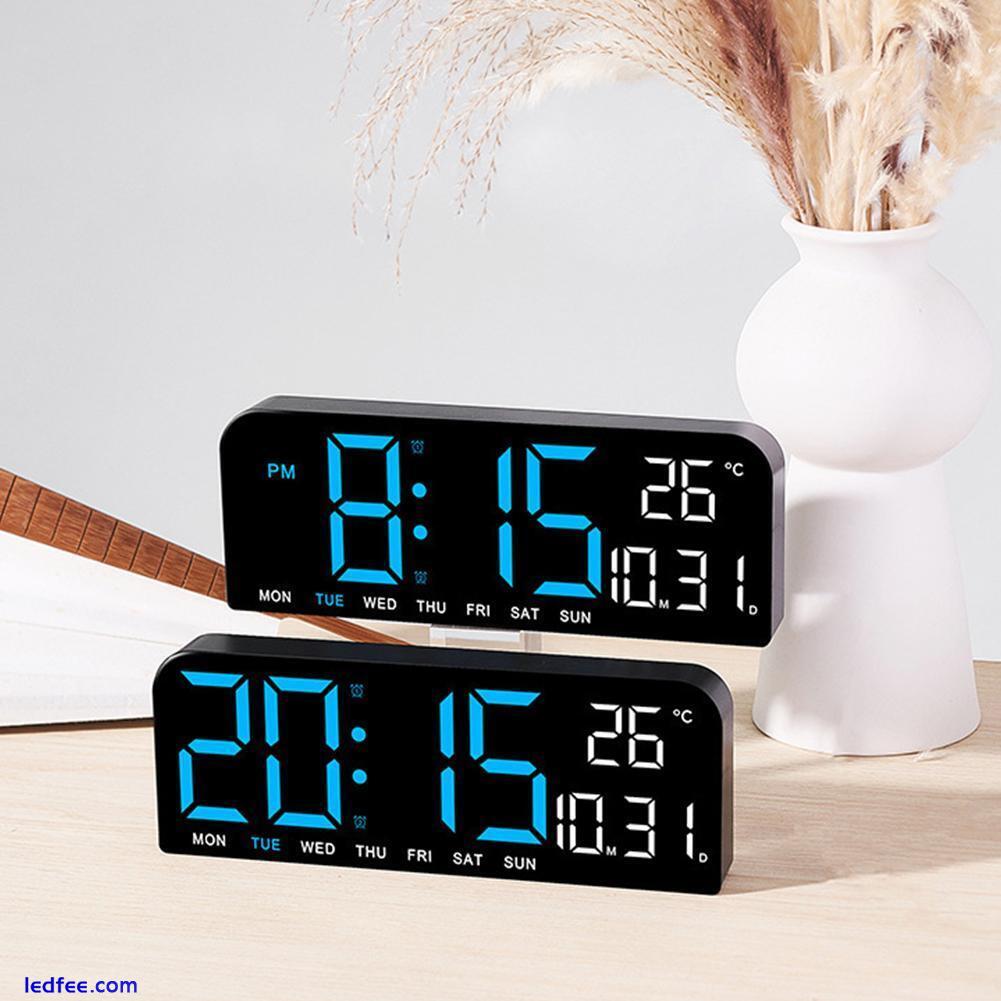 Digital Wall Clock Led Alarm Temperature Humidity Large Display Night Mode NEW 4 