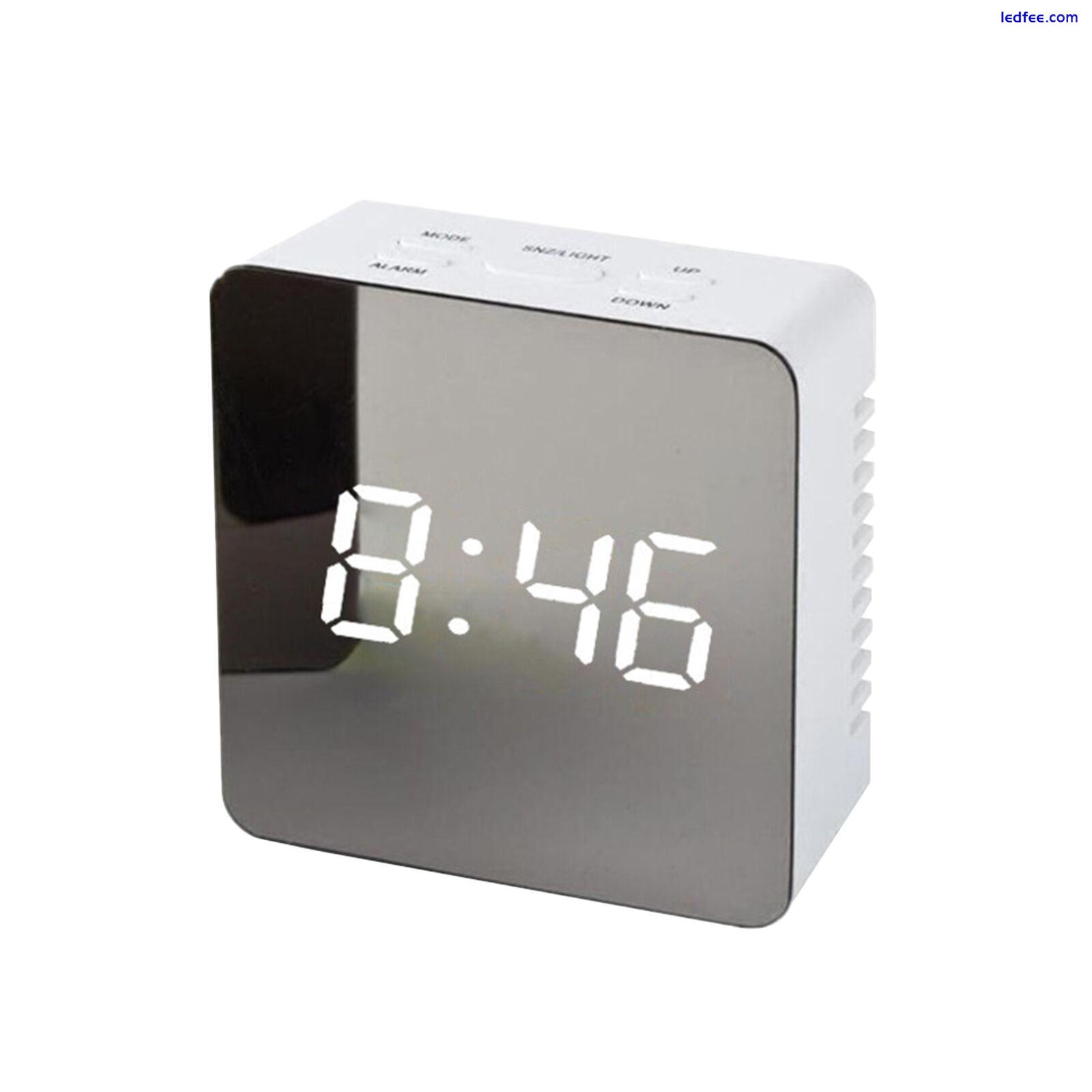 Table Top Temperature Display Electronic LED Mirror Alarm Clock Makeup 5 Buttons 4 