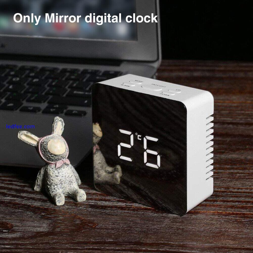 Table Top Temperature Display Electronic LED Mirror Alarm Clock Makeup 5 Buttons 2 