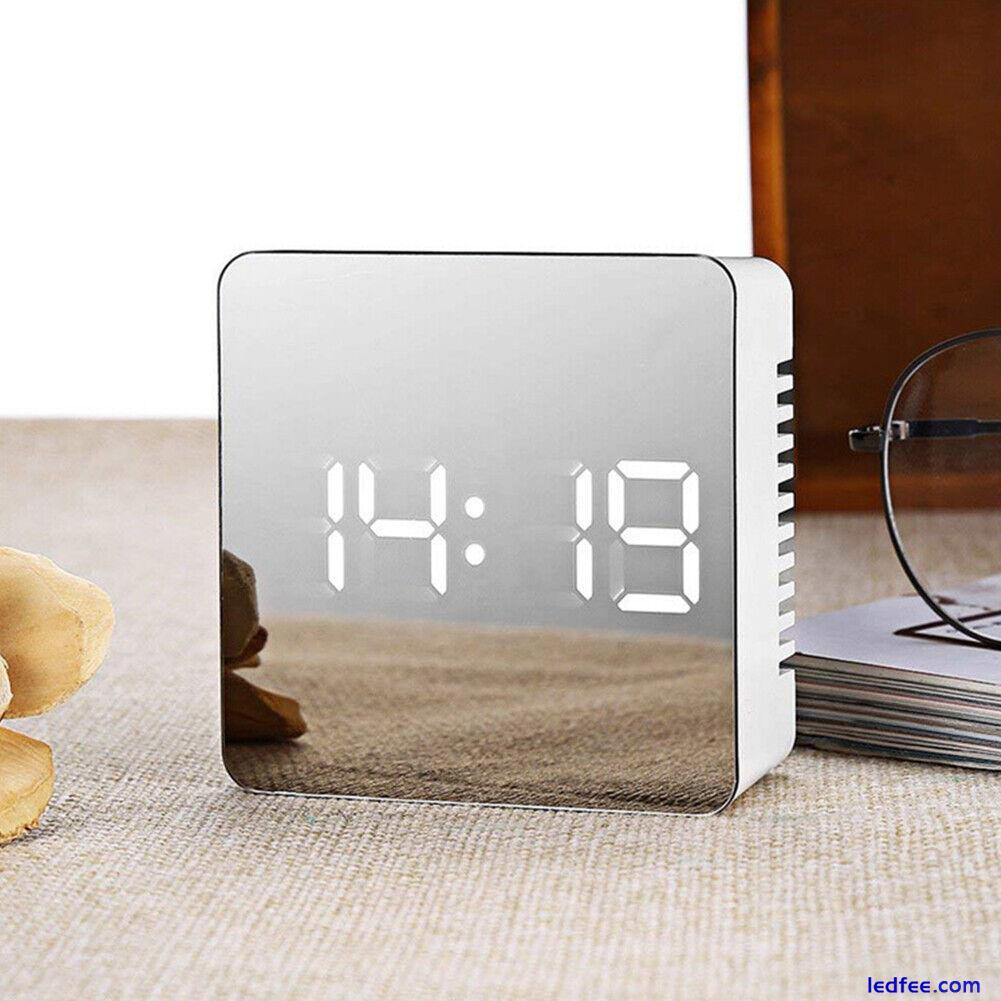 Table Top Temperature Display Electronic LED Mirror Alarm Clock Makeup 5 Buttons 1 