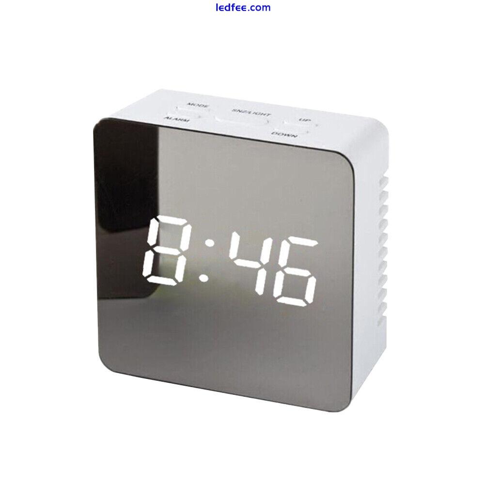 Table Top Temperature Display Electronic LED Mirror Alarm Clock Makeup 5 Buttons 0 
