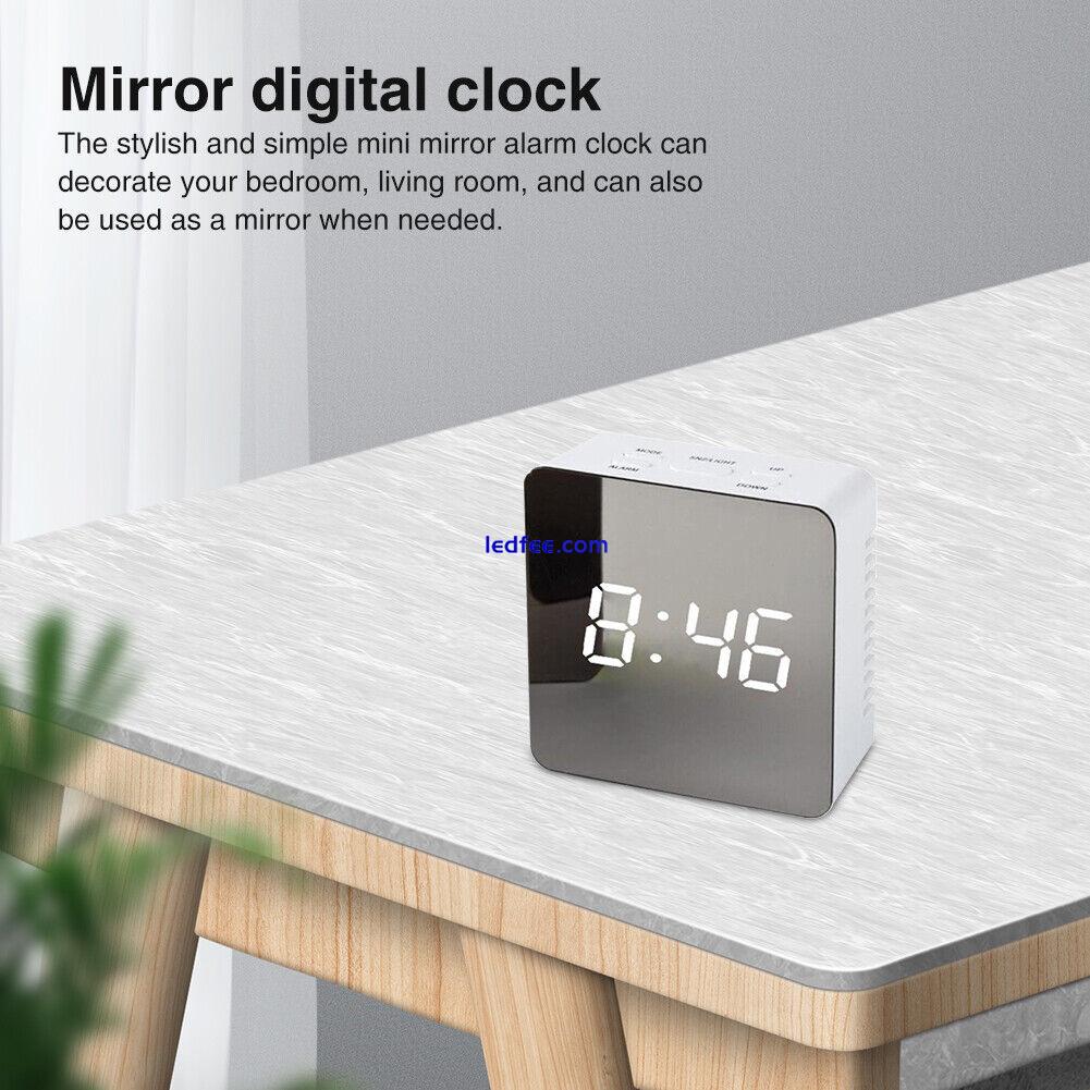 Table Top Temperature Display Electronic LED Mirror Alarm Clock Makeup 5 Buttons 3 
