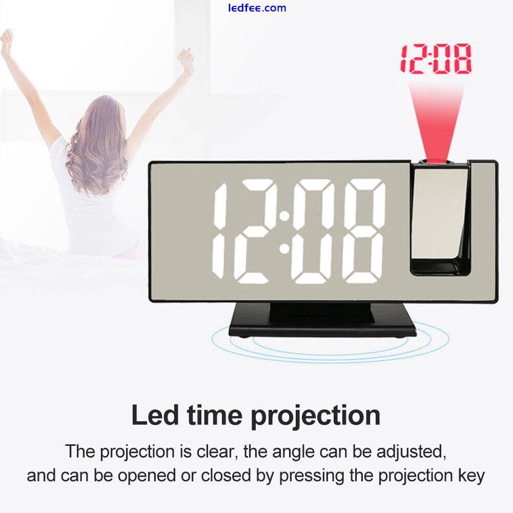 LED Mirror Digital Projection Clock Dual Alarm Rotatable Snooze Timer FM Radio 5 