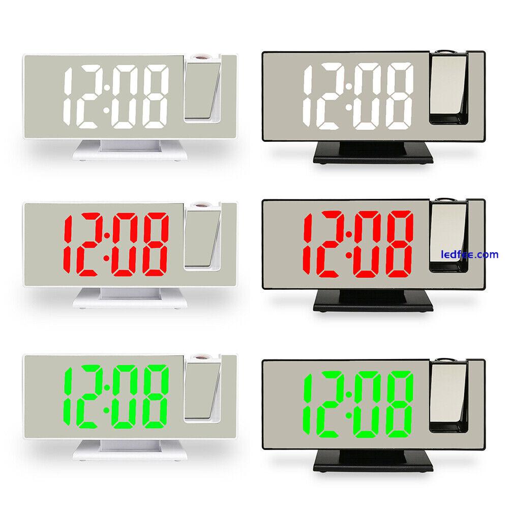 LED Mirror Digital Projection Clock Dual Alarm Rotatable Snooze Timer FM Radio 3 