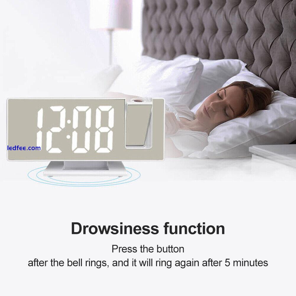 LED Mirror Digital Projection Clock Dual Alarm Rotatable Snooze Timer FM Radio 4 