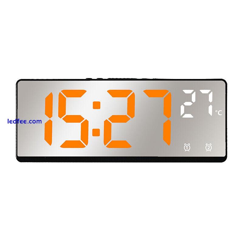 Digital LED Desk Alarm Clock Large Mirror Display Snooze Temperature Mode 2 