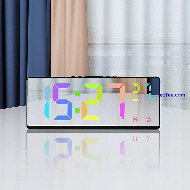 Digital LED Desk Alarm Clock Large Mirror Display Snooze Temperature Mode 0 