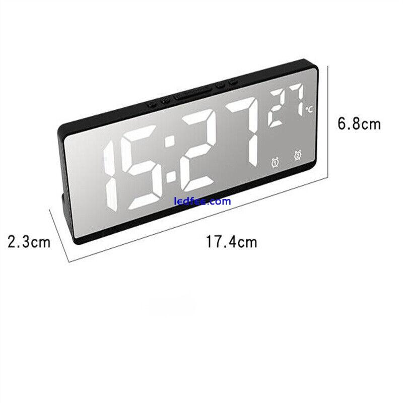 Digital LED Desk Alarm Clock Large Mirror Display Snooze Temperature Mode 1 