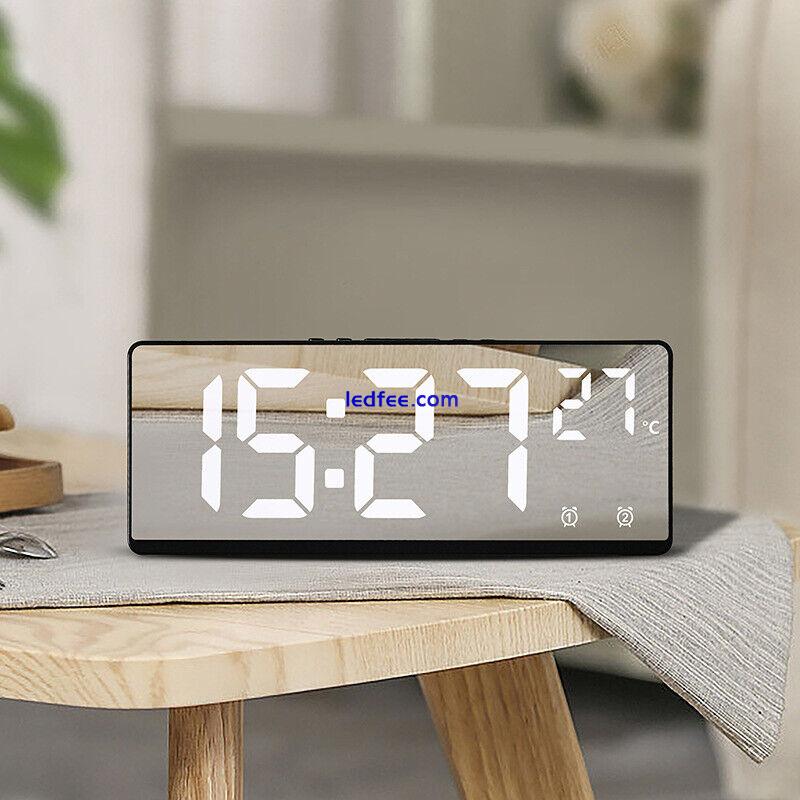 Digital LED Desk Alarm Clock Large Mirror Display Snooze Temperature Mode 3 