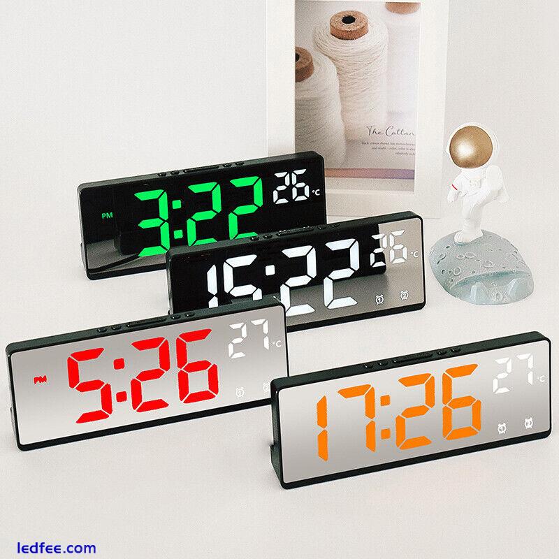 Digital LED Desk Alarm Clock Large Mirror Display Snooze Temperature Mode 5 