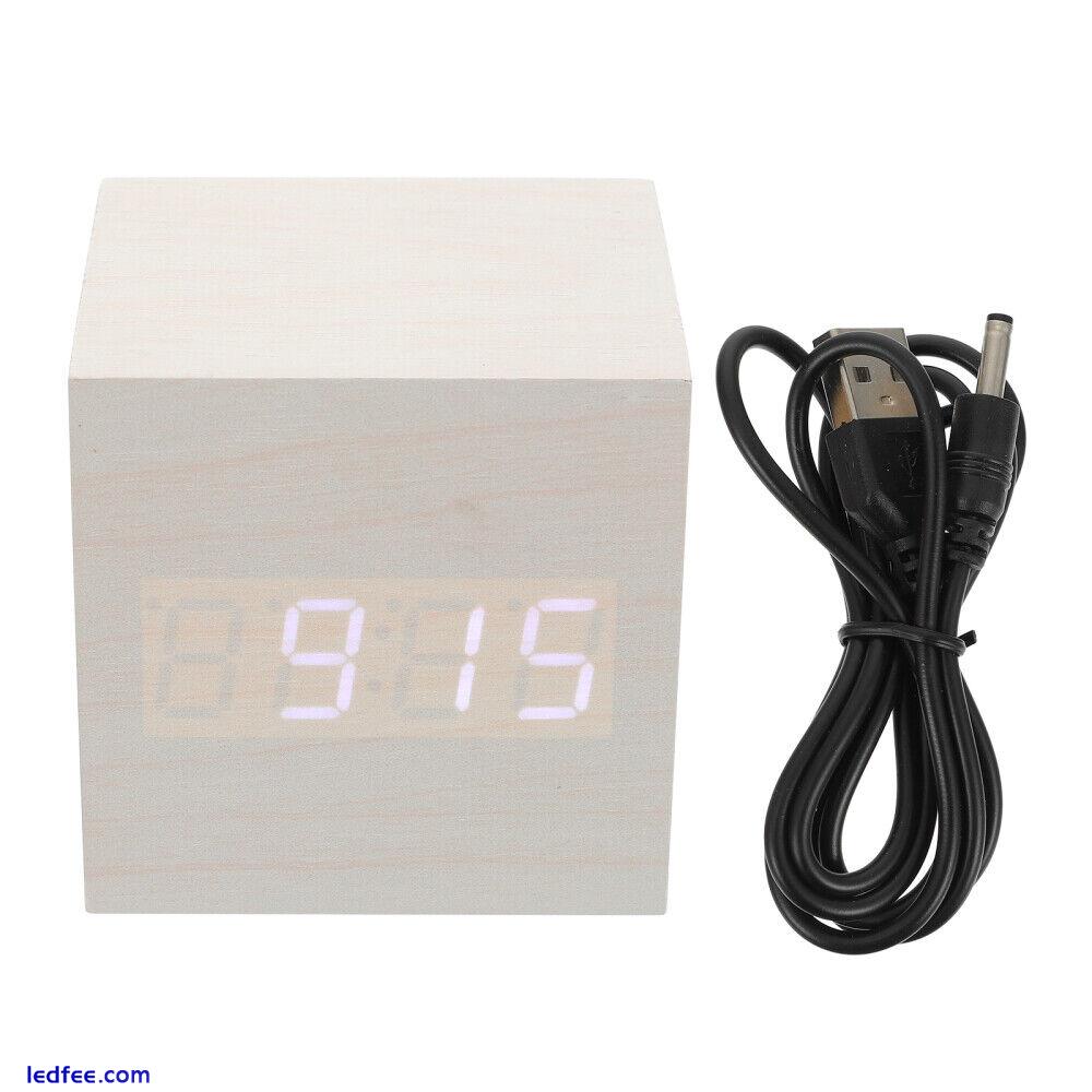  White Pvc Veneer Electronic Alarm Clock LED Battery Digital 4 