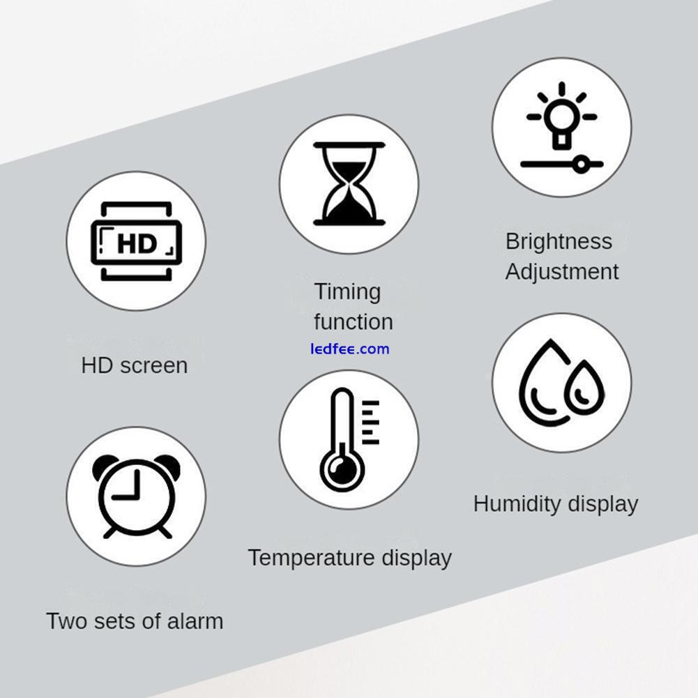 1x Digital Wall Clock Led Alarm Temperature Humidity Display Mode Night N1W7 4 