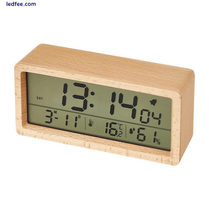 LED Wooden Digital Alarm Clock Screen Date Temperature Backlight Snooze  5 