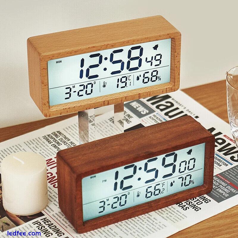 LED Wooden Digital Alarm Clock Screen Date Temperature Backlight Snooze  0 