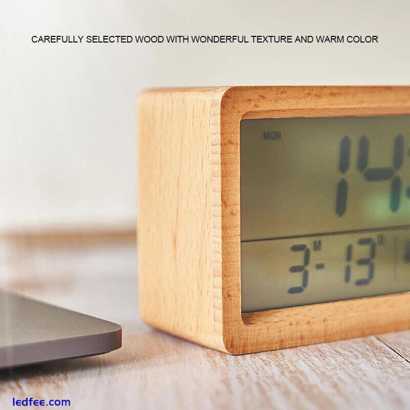 LED Wooden Digital Alarm Clock Screen Date Temperature Backlight Snooze  3 