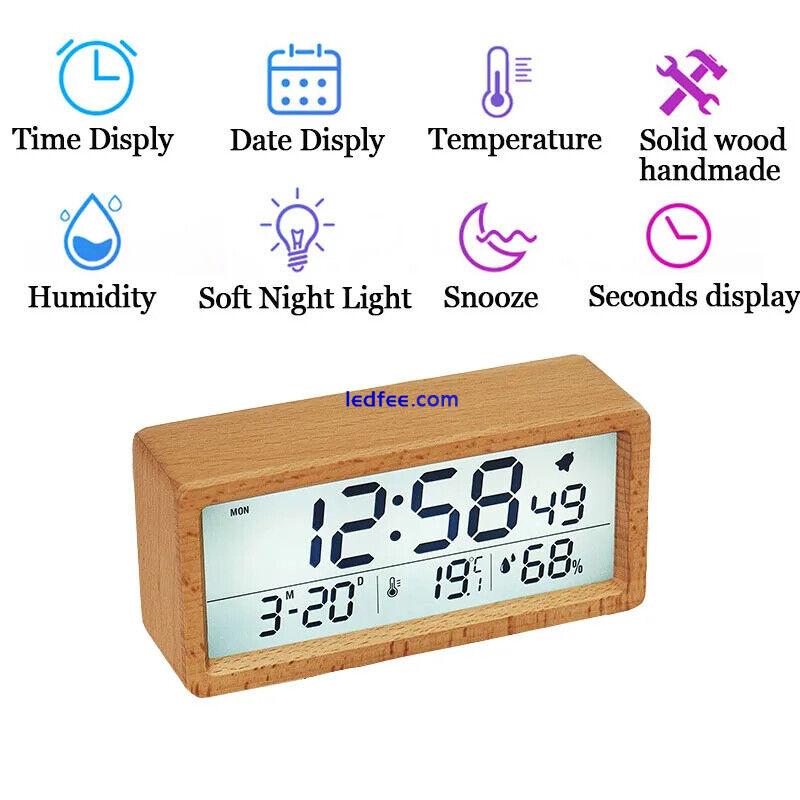 LED Wooden Digital Alarm Clock Screen Date Temperature Backlight Snooze  1 