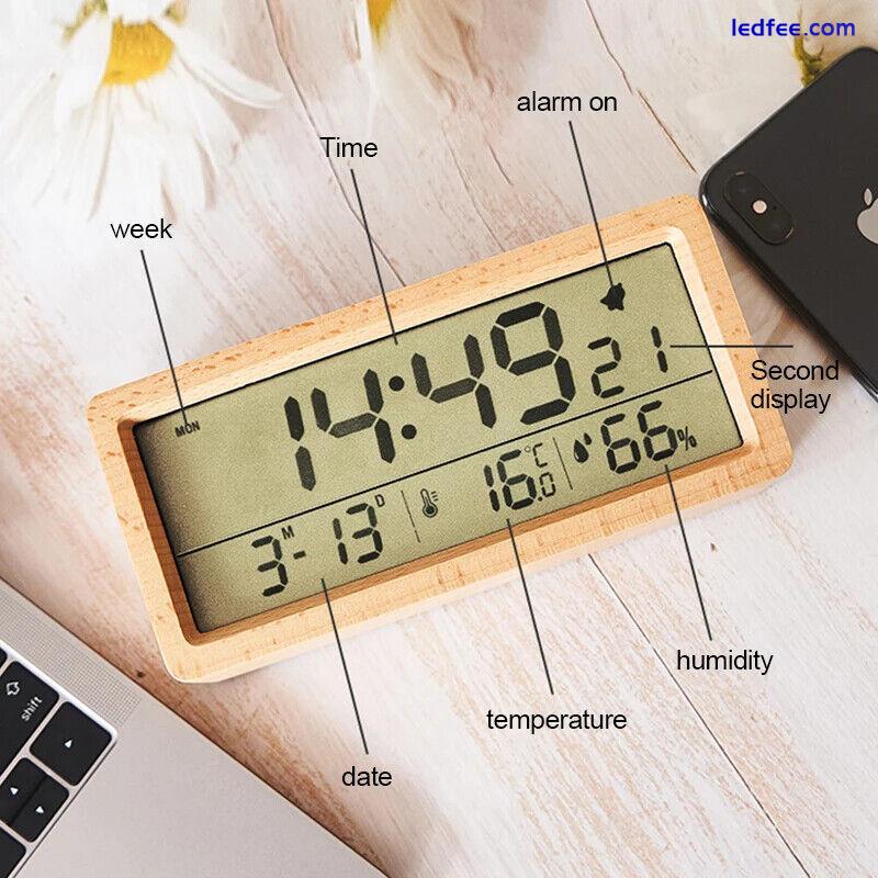 LED Wooden Digital Alarm Clock Screen Date Temperature Backlight Snooze  2 