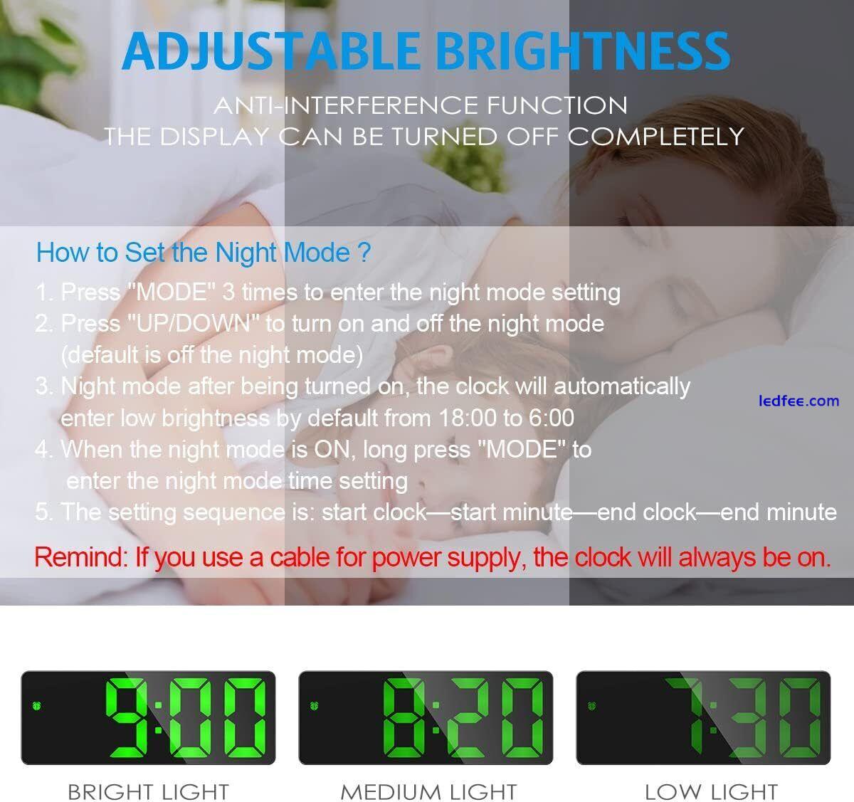 Digital LED Alarm Clock Snooze Display Temperature Time Desk USB Large Mirror 3 