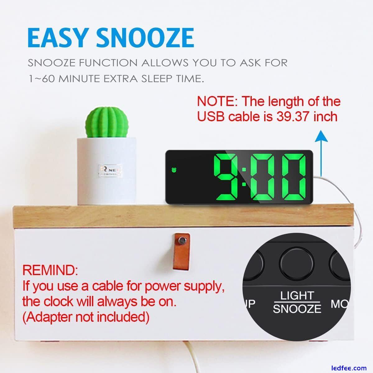 Digital LED Alarm Clock Snooze Display Temperature Time Desk USB Large Mirror 2 