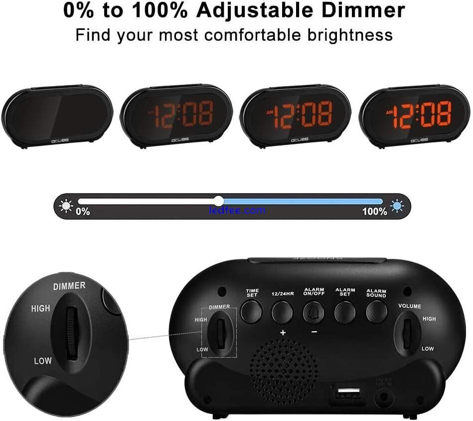 OCUBE Digital Alarm Clock Bedside Clock USB Charger Big Display Mains Dimmable 2 