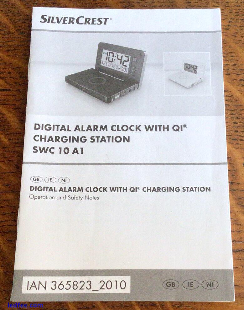 Silver Crest Digital Alarm Clock With USB Charging Station Wireless Charger QI 1 