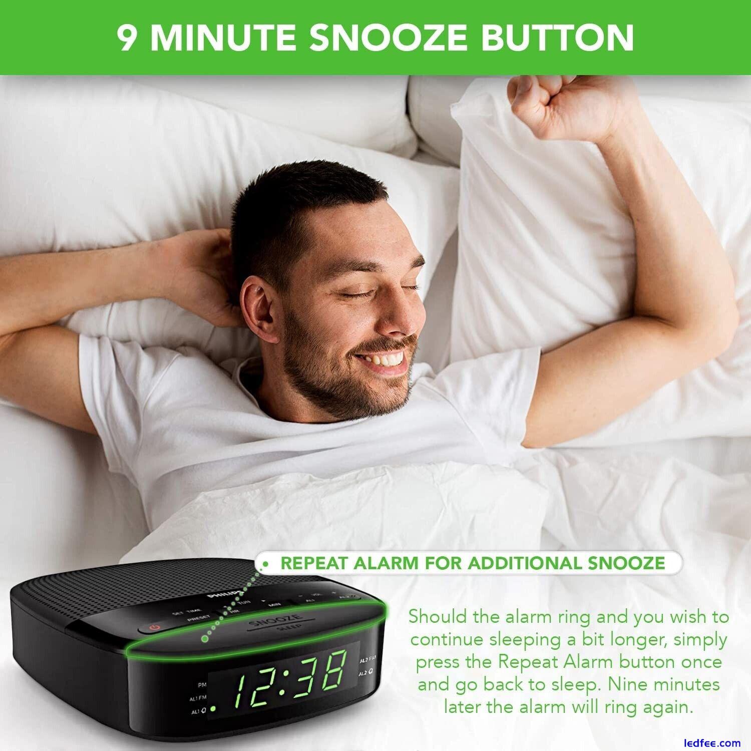 Philips Digital Alarm Clock FM Radio. LED Display, Easy Snooze. Sleep Timer. 4 