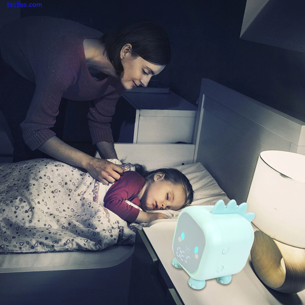 Bedside LED Alarm Clock Kids Sleep Trainer Temperature Voice Light Controls Cute 2 