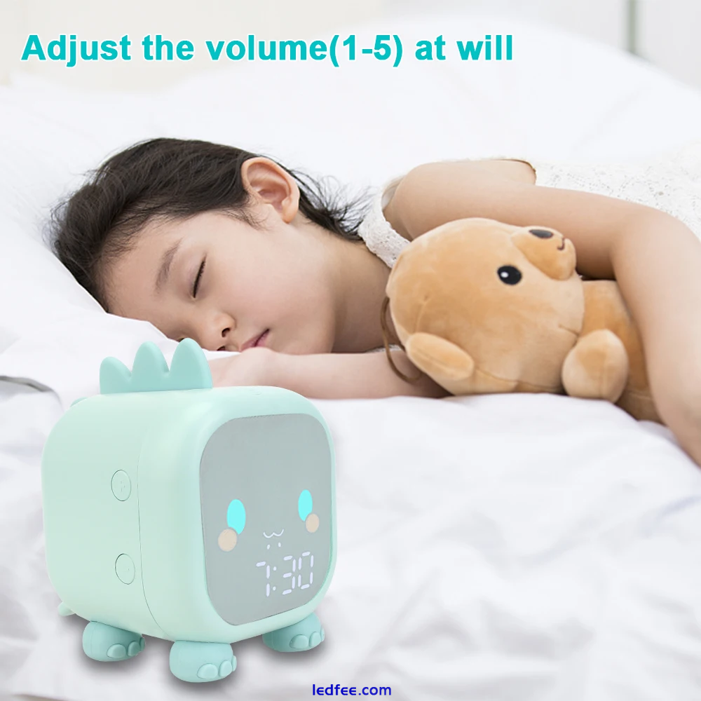 Bedside LED Alarm Clock Kids Sleep Trainer Temperature Voice Light Controls Cute 3 