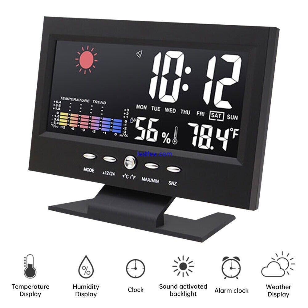 LED Digital Alarm Clock with Temperature Humidity Display Snooze Weather Station 4 