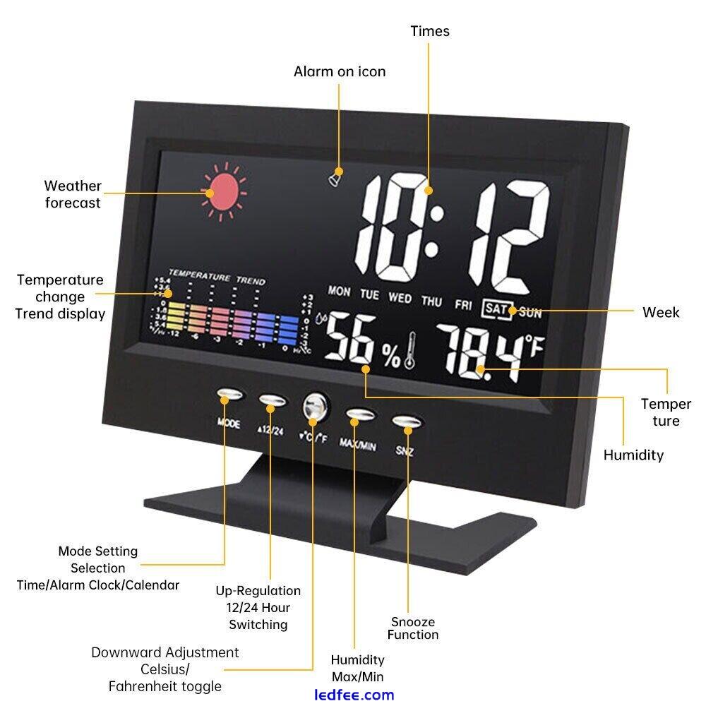 LED Digital Alarm Clock with Temperature Humidity Display Snooze Weather Station 0 