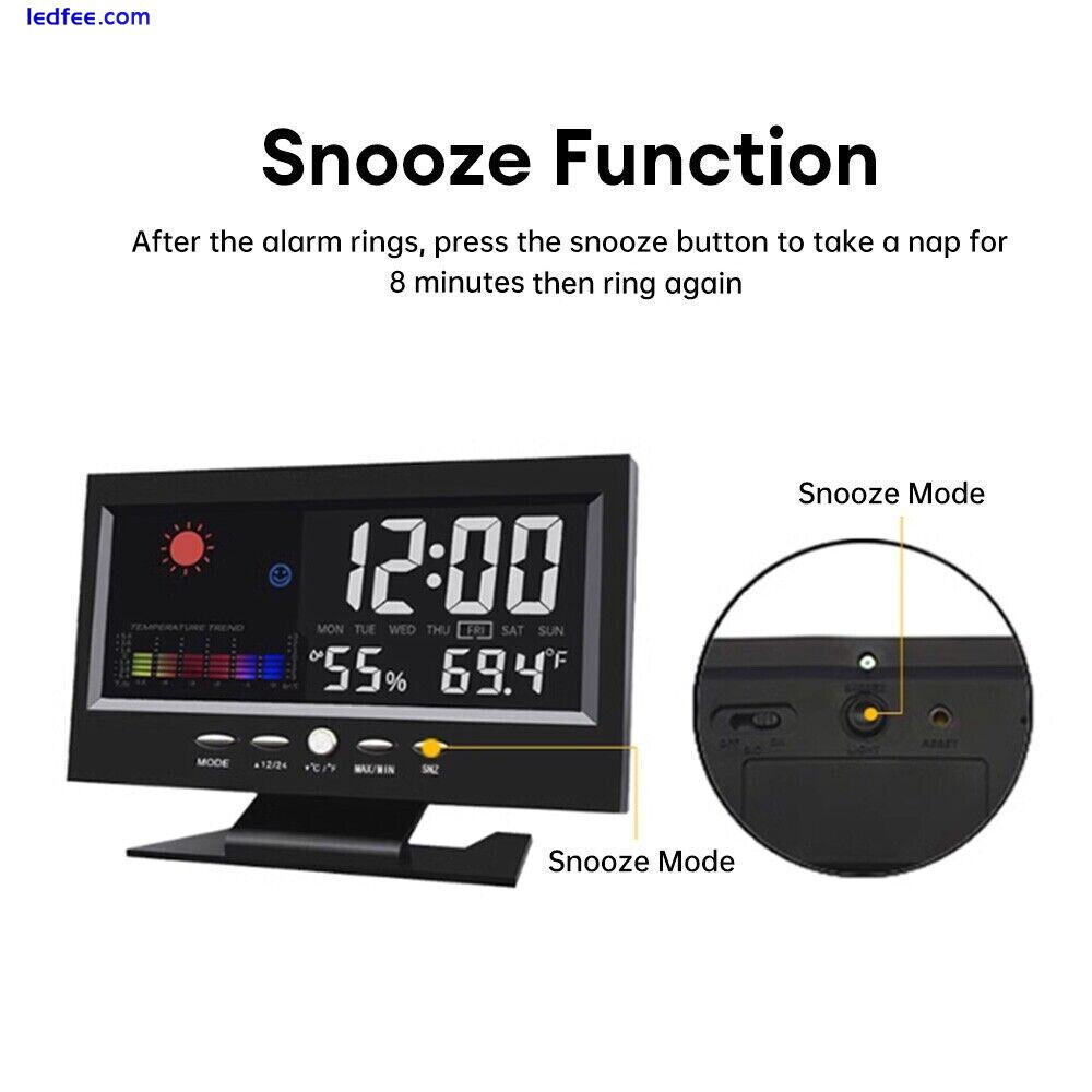 LED Digital Alarm Clock with Temperature Humidity Display Snooze Weather Station 5 