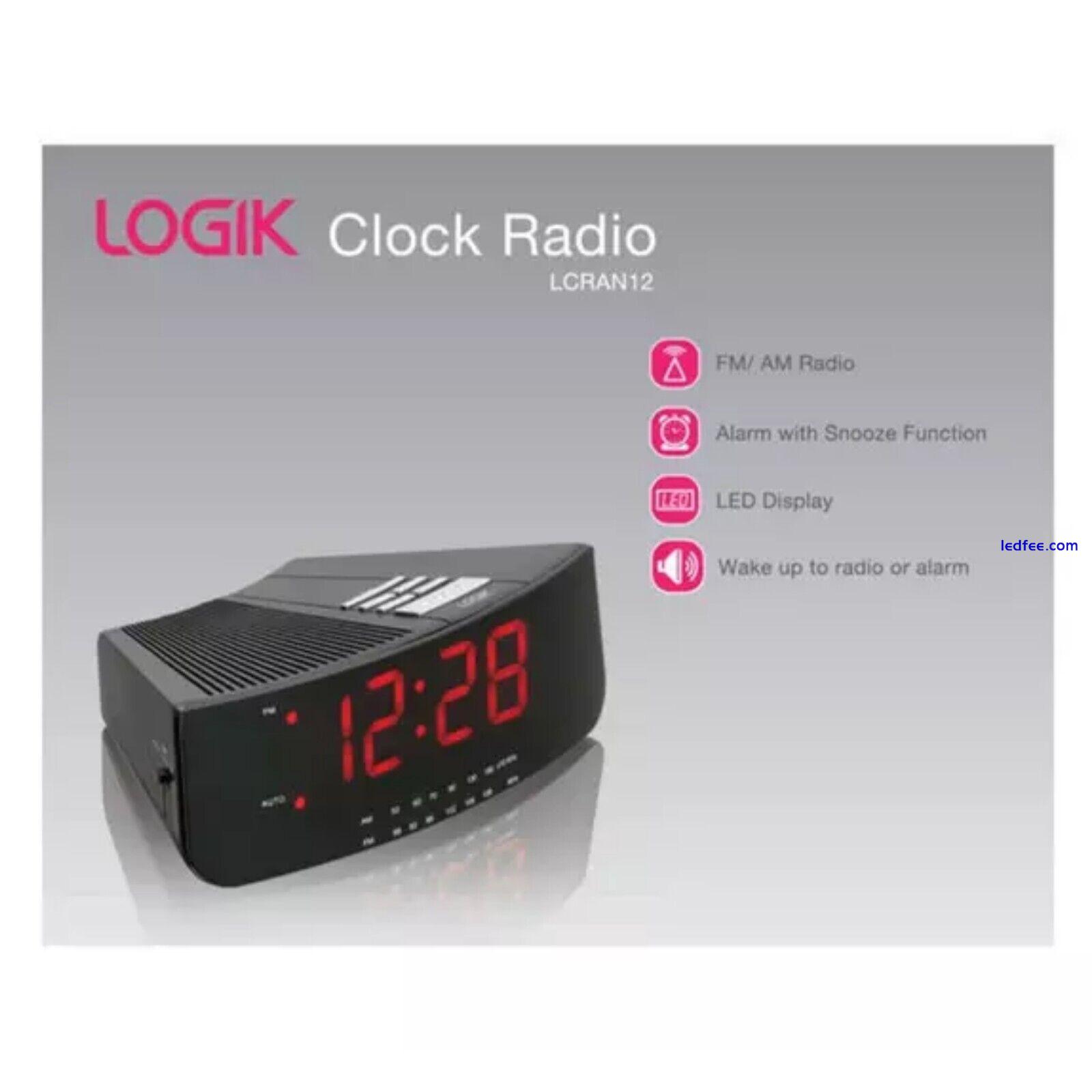 Logik LCRAN12 Bedside Radio Alarm Clock Am Fm Sleep Snooze Black Led Display 3 