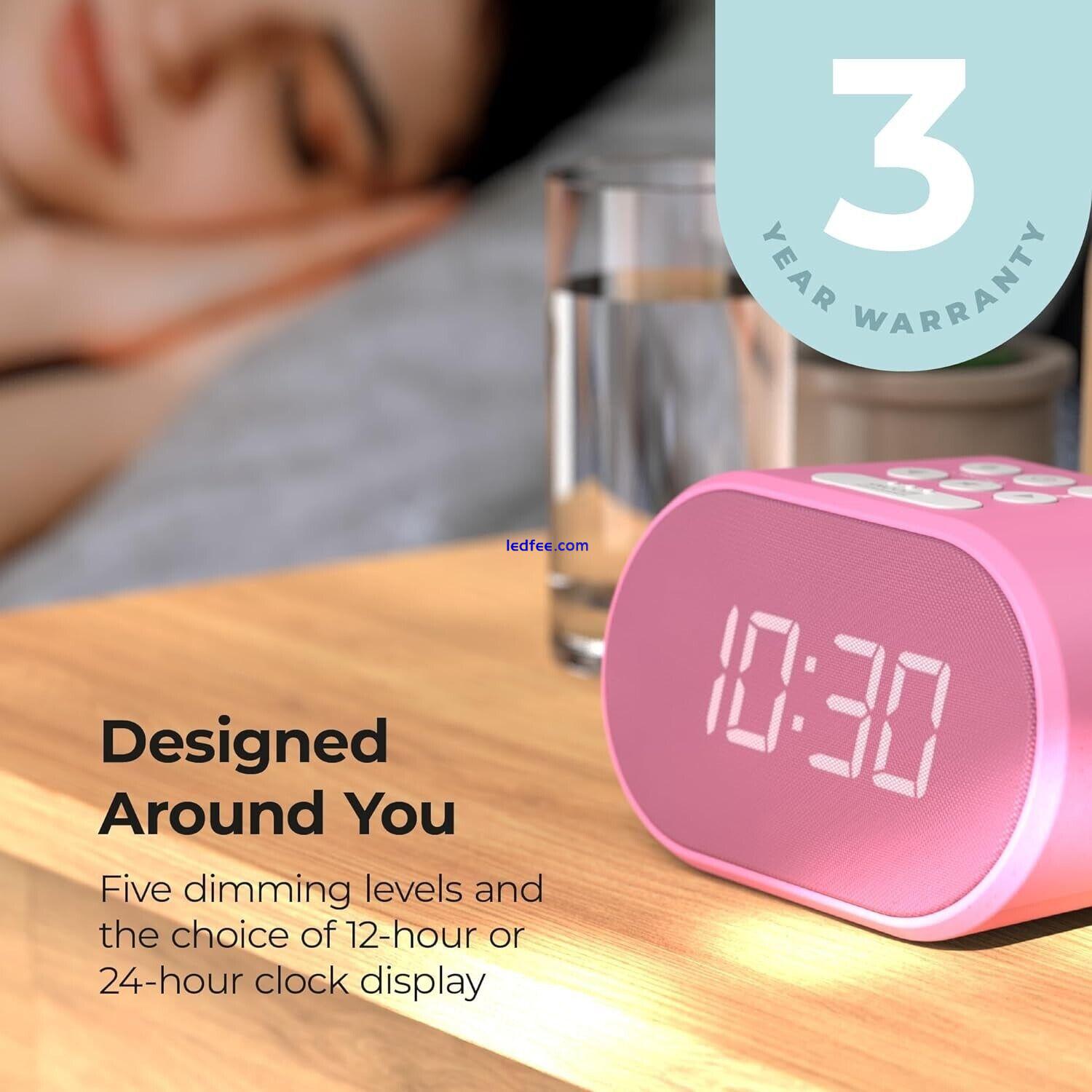 i-box Lite Bedside Alarm Clock FM Radio LED Backlit USB Charger Pink 1 