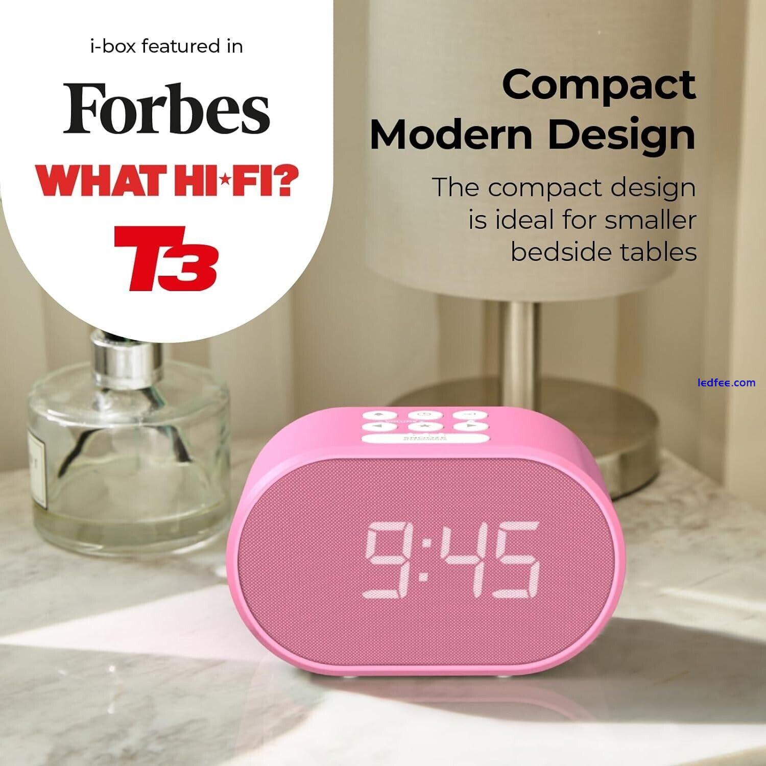 i-box Lite Bedside Alarm Clock FM Radio LED Backlit USB Charger Pink 0 