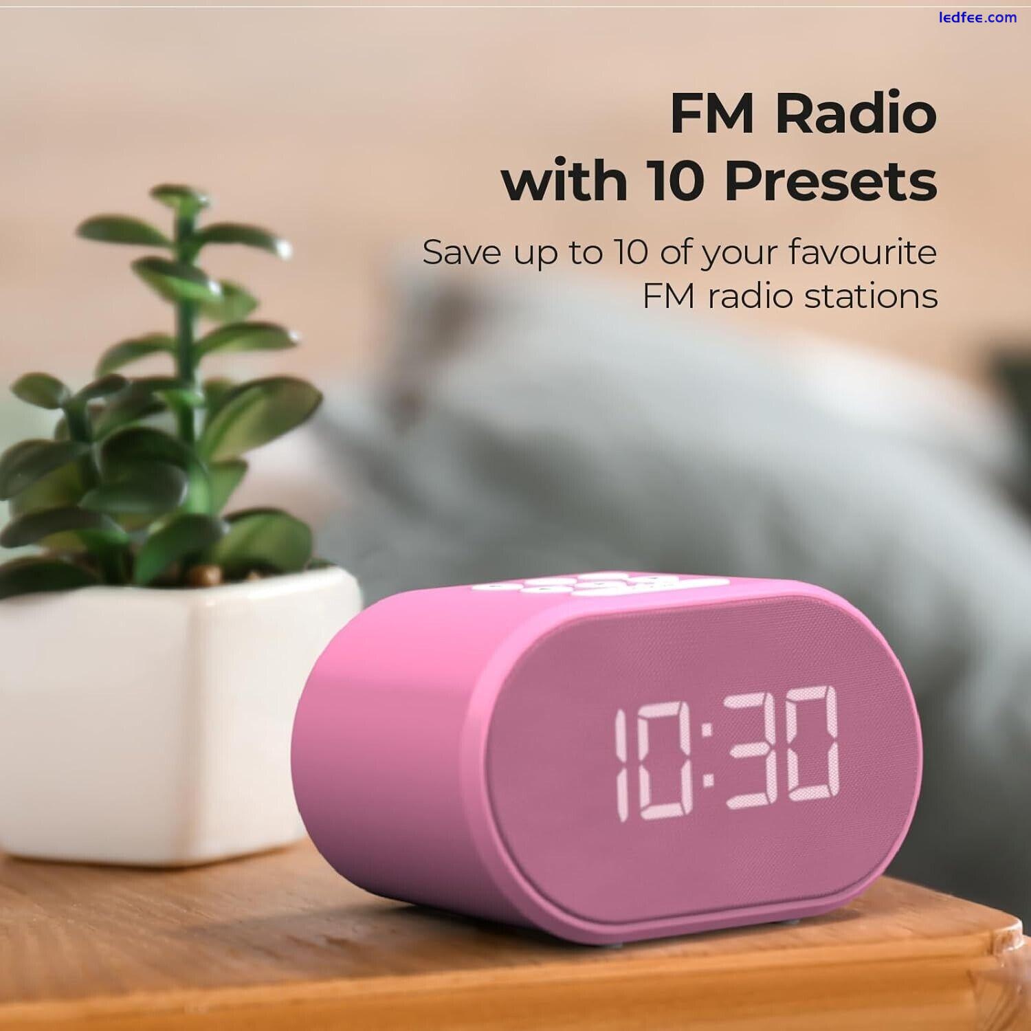 i-box Lite Bedside Alarm Clock FM Radio LED Backlit USB Charger Pink 3 